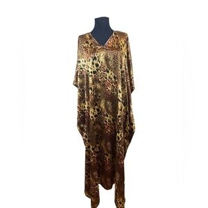 Vintage Animal Print Kaftan Caftan MuMu Boho Silky Soft One Size